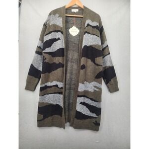 Knox Rose Camo Cardigan Sweater Womens Medium Green Longline Open Front New NWT‎